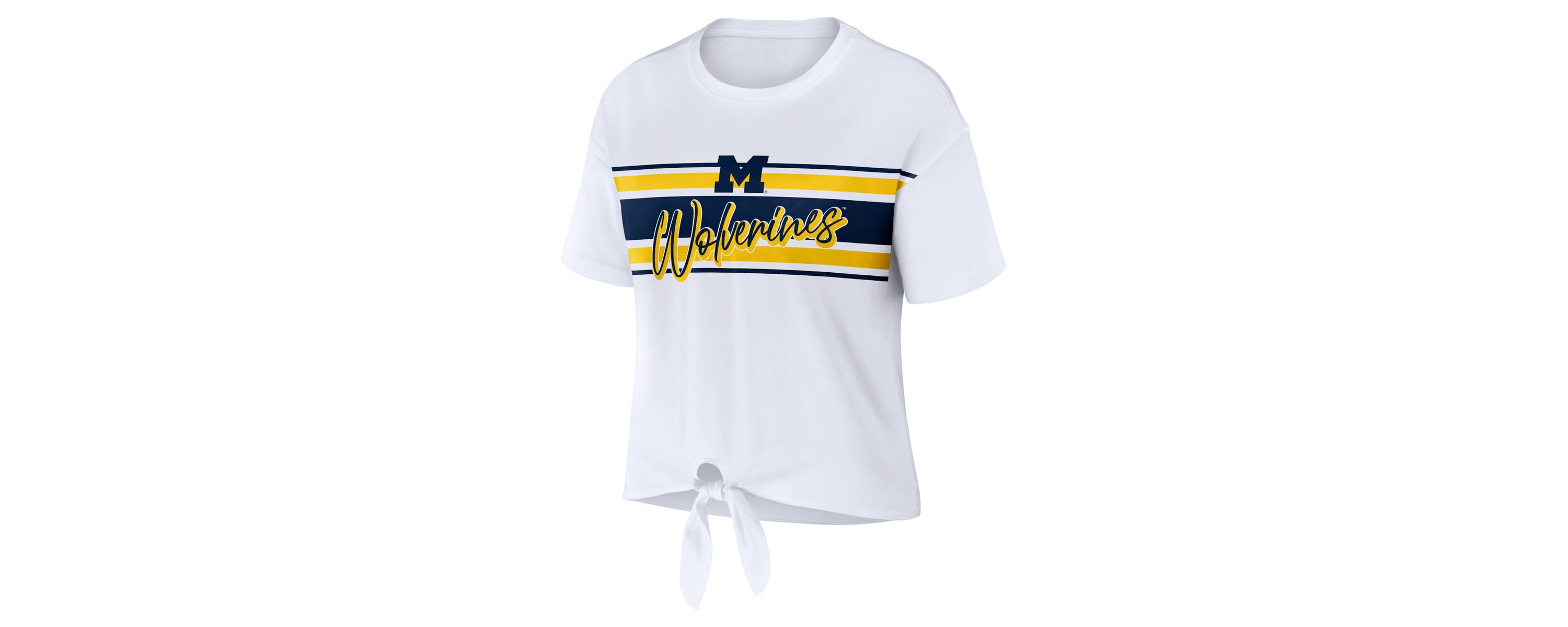 NCAA Michigan Wolverines Striped Front Knot Cropped T-Shirt