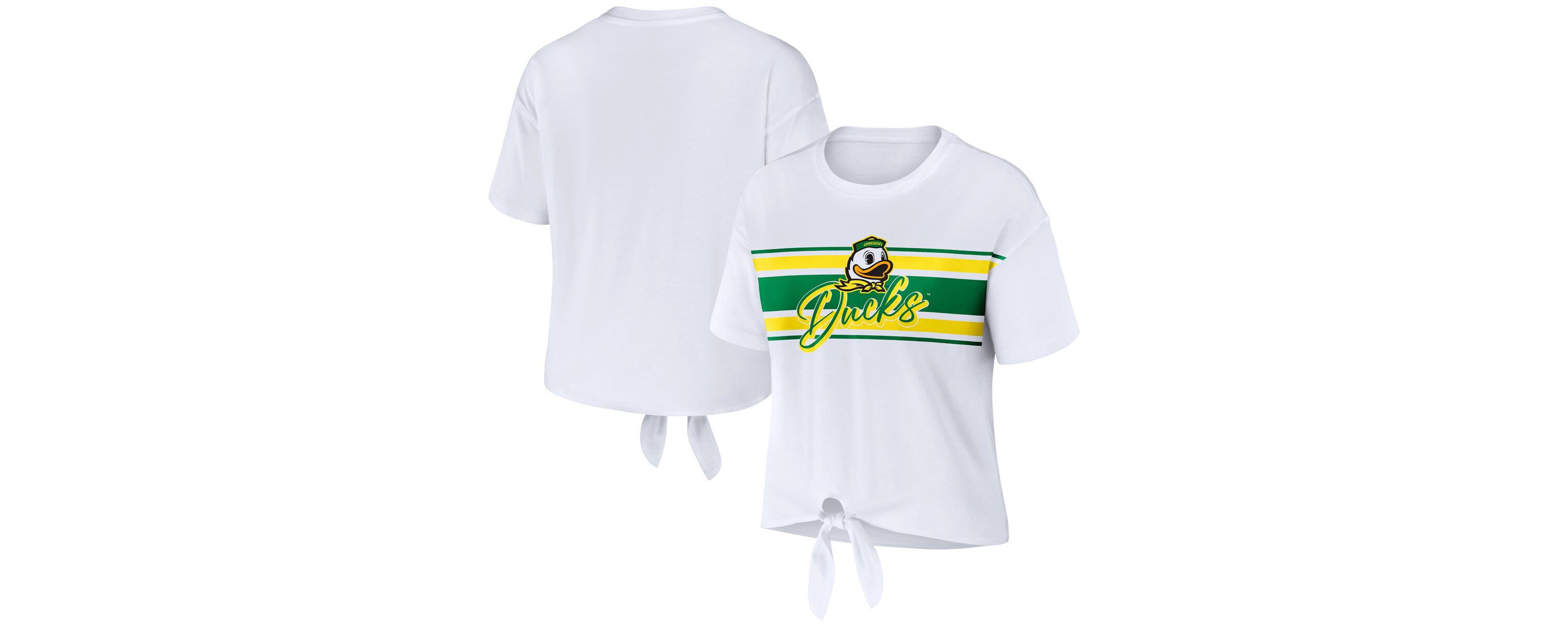 NCAA Oregon Ducks Striped Front Knot Cropped T-Shirt