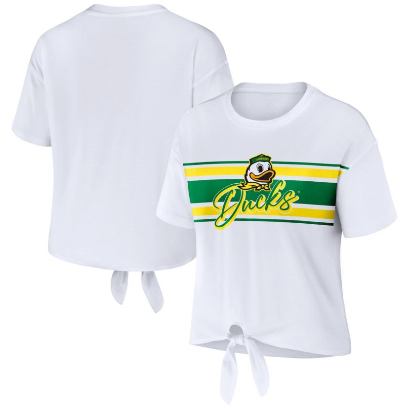 NCAA Oregon Ducks Striped Front Knot Cropped T-Shirt