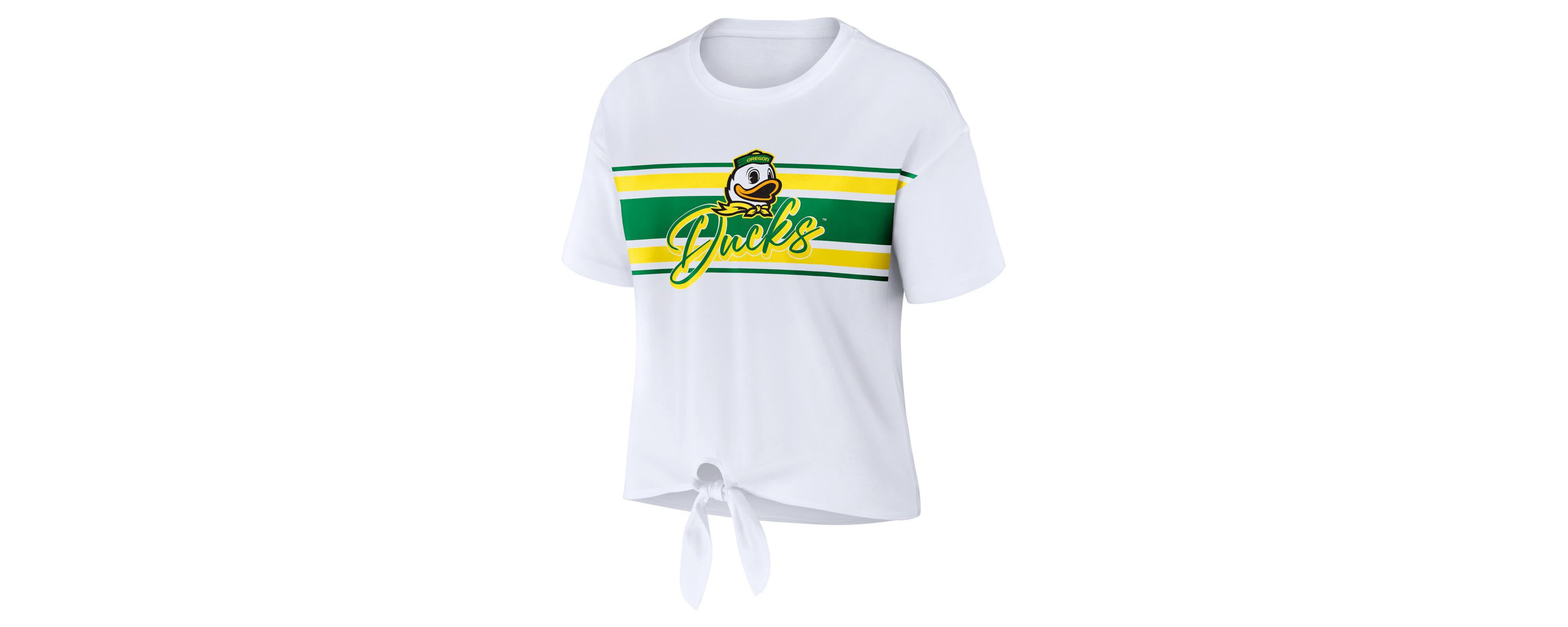 NCAA Oregon Ducks Striped Front Knot Cropped T-Shirt