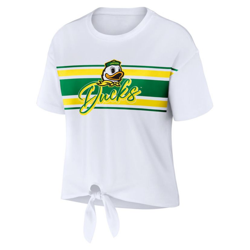 NCAA Oregon Ducks Striped Front Knot Cropped T-Shirt