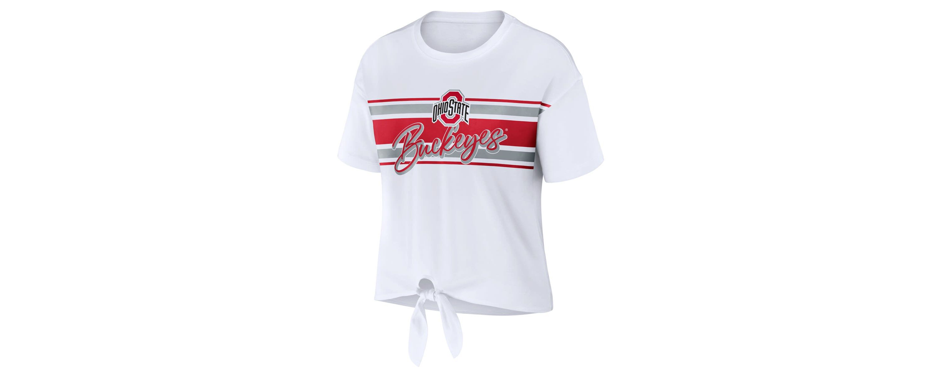 NCAA Ohio State Buckeyes Striped Front Knot Cropped T-Shirt