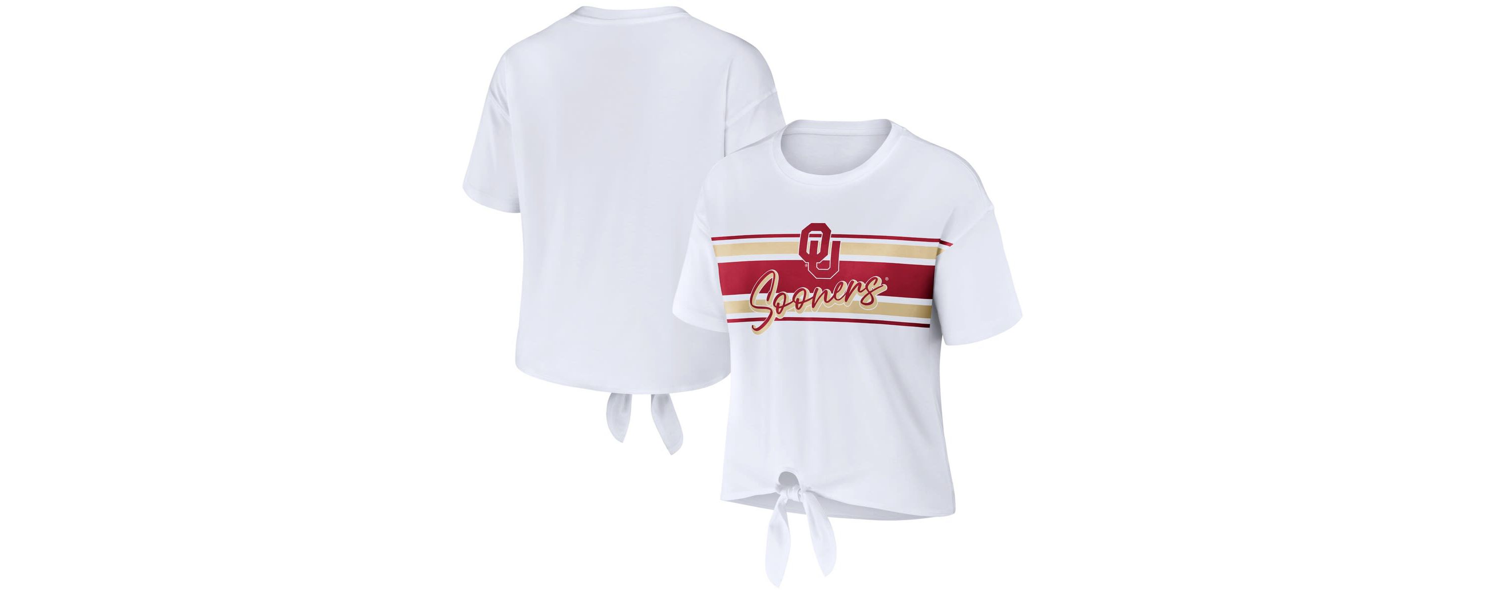 NCAA Oklahoma Sooners Striped Front Knot Cropped T-Shirt