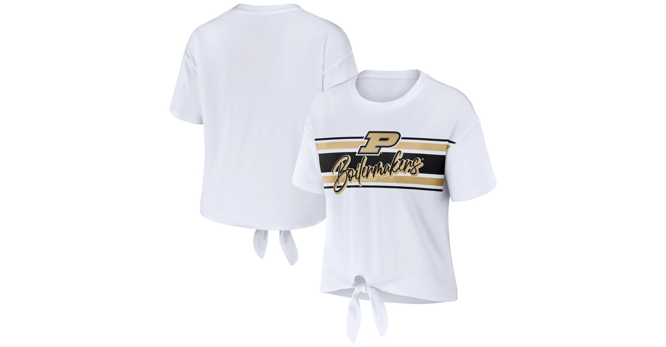 NCAA Purdue Boilermakers Striped Front Knot Cropped T-Shirt