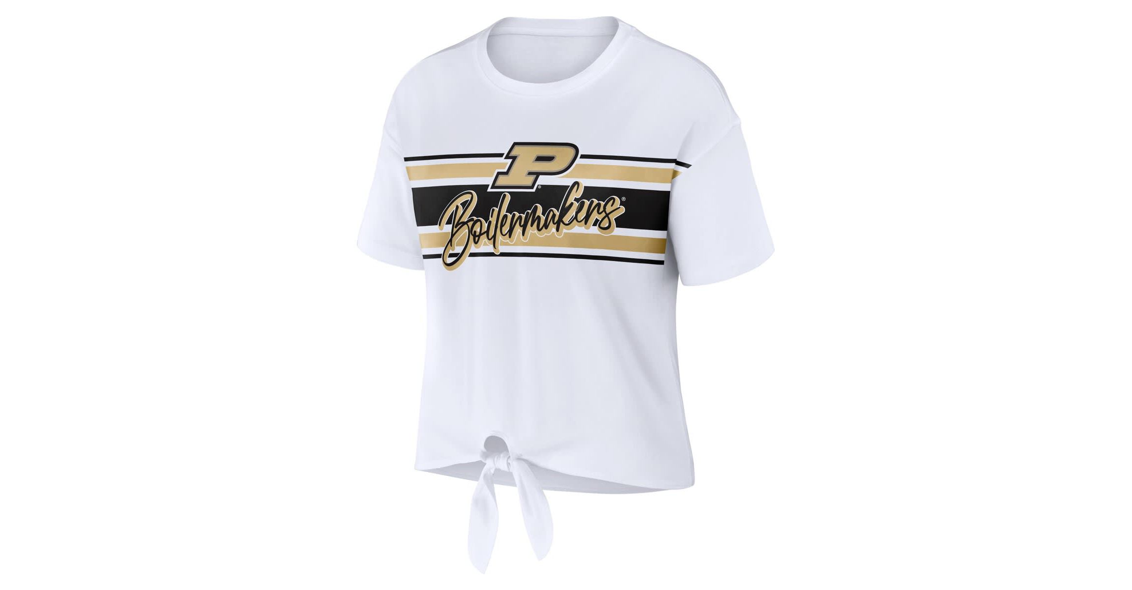 NCAA Purdue Boilermakers Striped Front Knot Cropped T-Shirt
