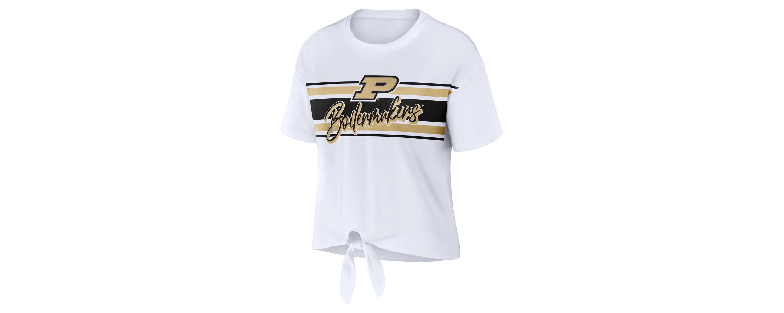 NCAA Purdue Boilermakers Striped Front Knot Cropped T-Shirt