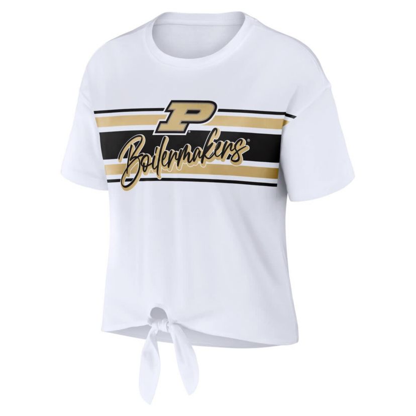 NCAA Purdue Boilermakers Striped Front Knot Cropped T-Shirt
