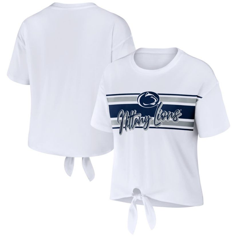 NCAA Penn State Nittany Lions Striped Front Knot Cropped T-Shirt