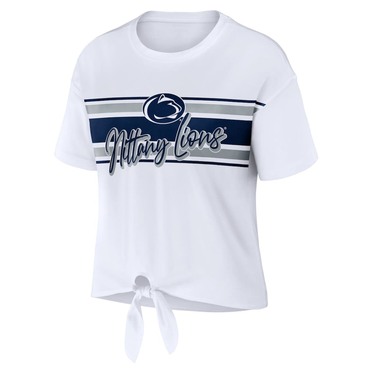 NCAA Penn State Nittany Lions Striped Front Knot Cropped T-Shirt