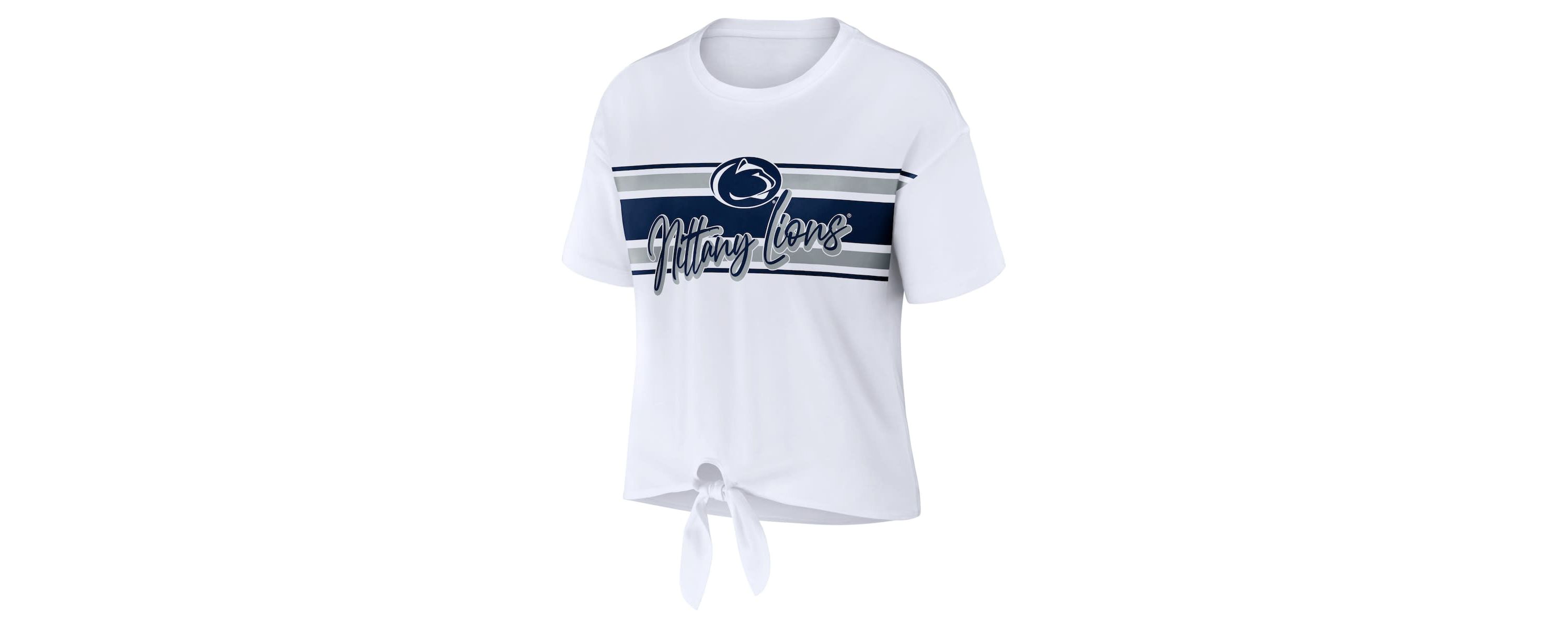NCAA Penn State Nittany Lions Striped Front Knot Cropped T-Shirt