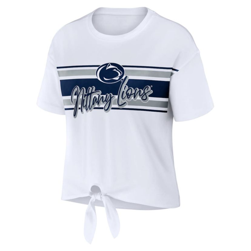 NCAA Penn State Nittany Lions Striped Front Knot Cropped T-Shirt