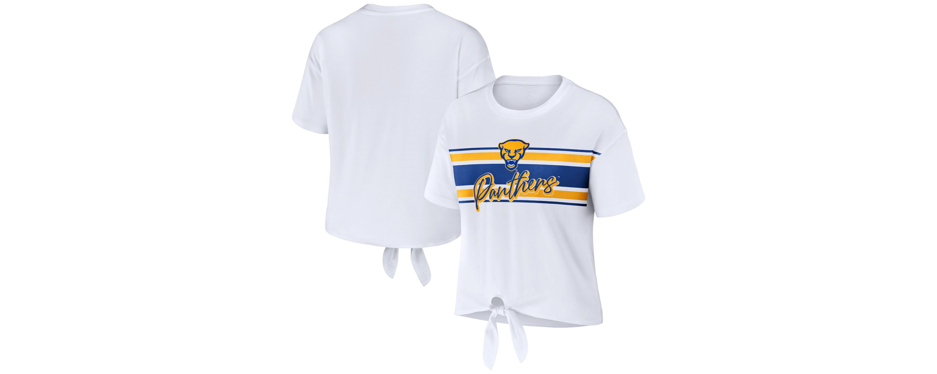 NCAA Pitt Panthers Striped Front Knot Cropped T-Shirt