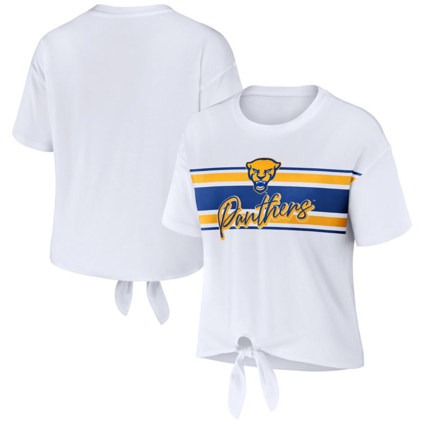 NCAA Pitt Panthers Striped Front Knot Cropped T-Shirt