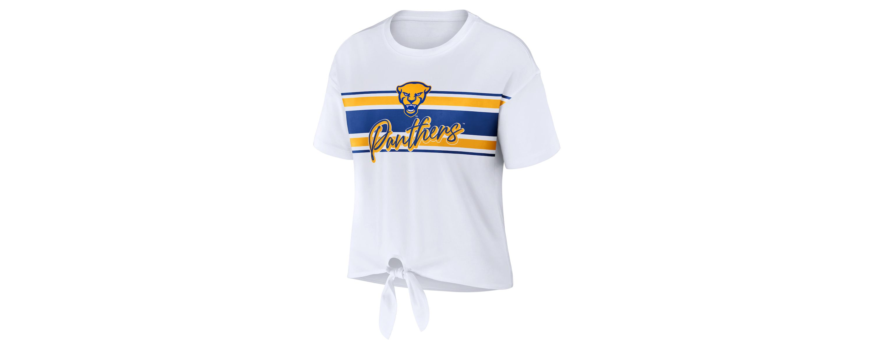 NCAA Pitt Panthers Striped Front Knot Cropped T-Shirt