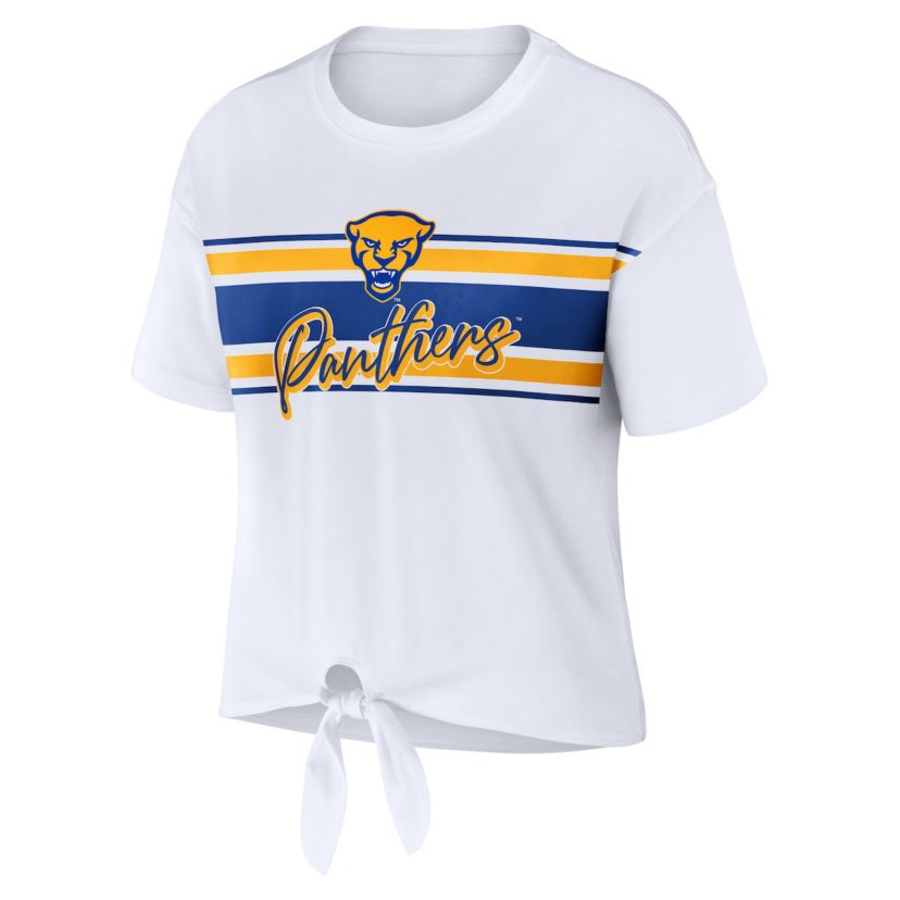 NCAA Pitt Panthers Striped Front Knot Cropped T-Shirt