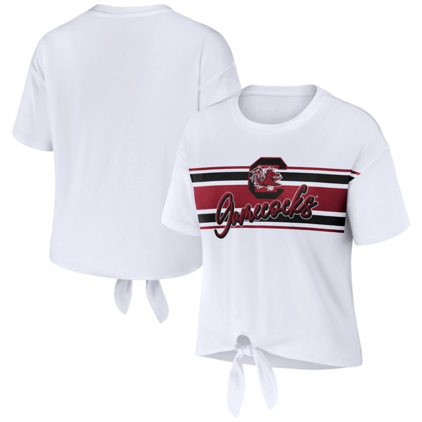 NCAA South Carolina Gamecocks Striped Front Knot Cropped T-Shirt