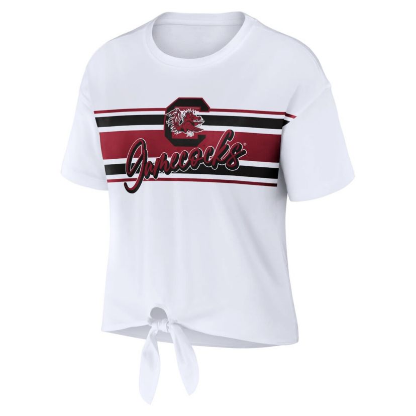 NCAA South Carolina Gamecocks Striped Front Knot Cropped T-Shirt