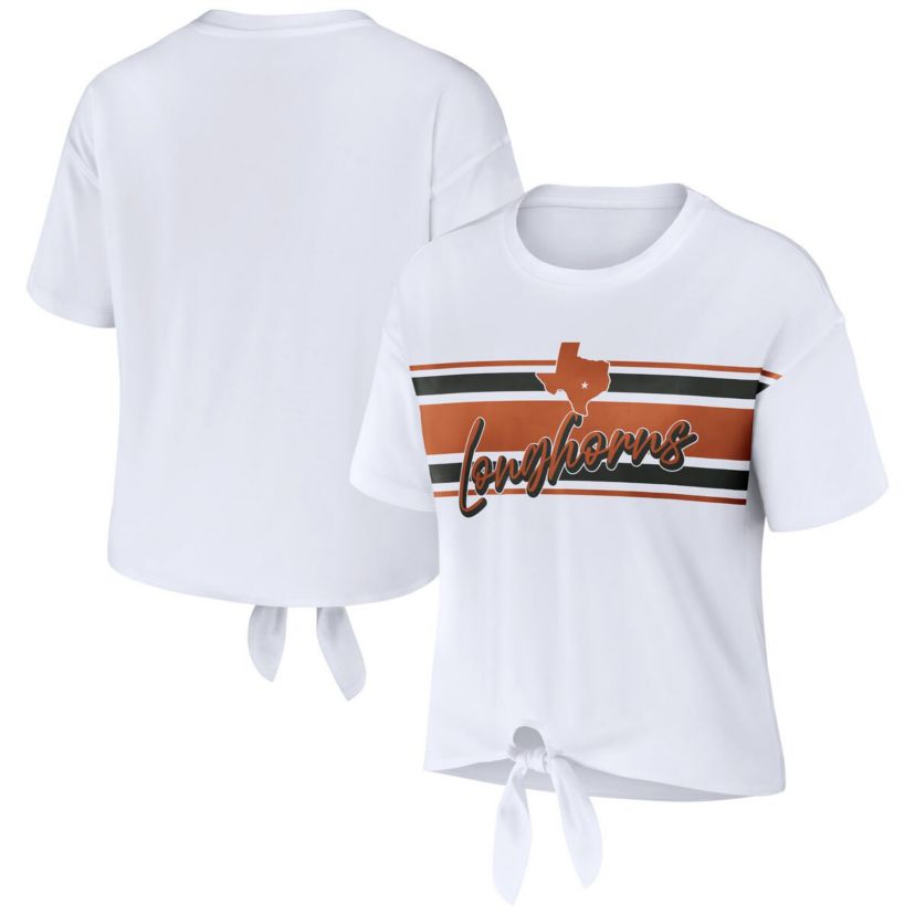 NCAA Texas Longhorns Striped Front Knot Cropped T-Shirt