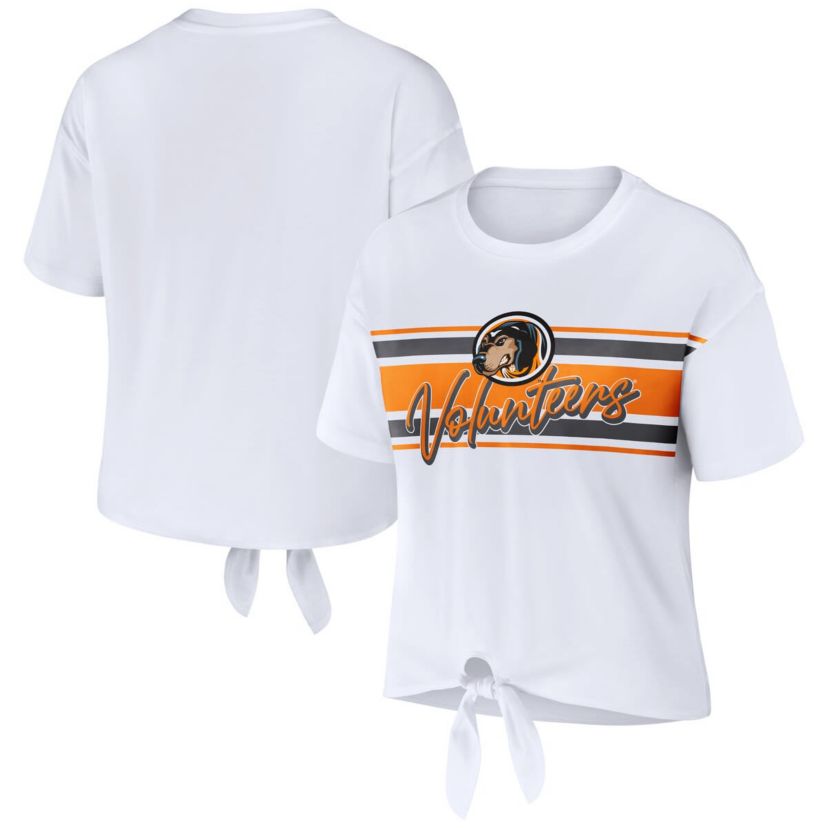 NCAA Tennessee Volunteers Striped Front Knot Cropped T-Shirt