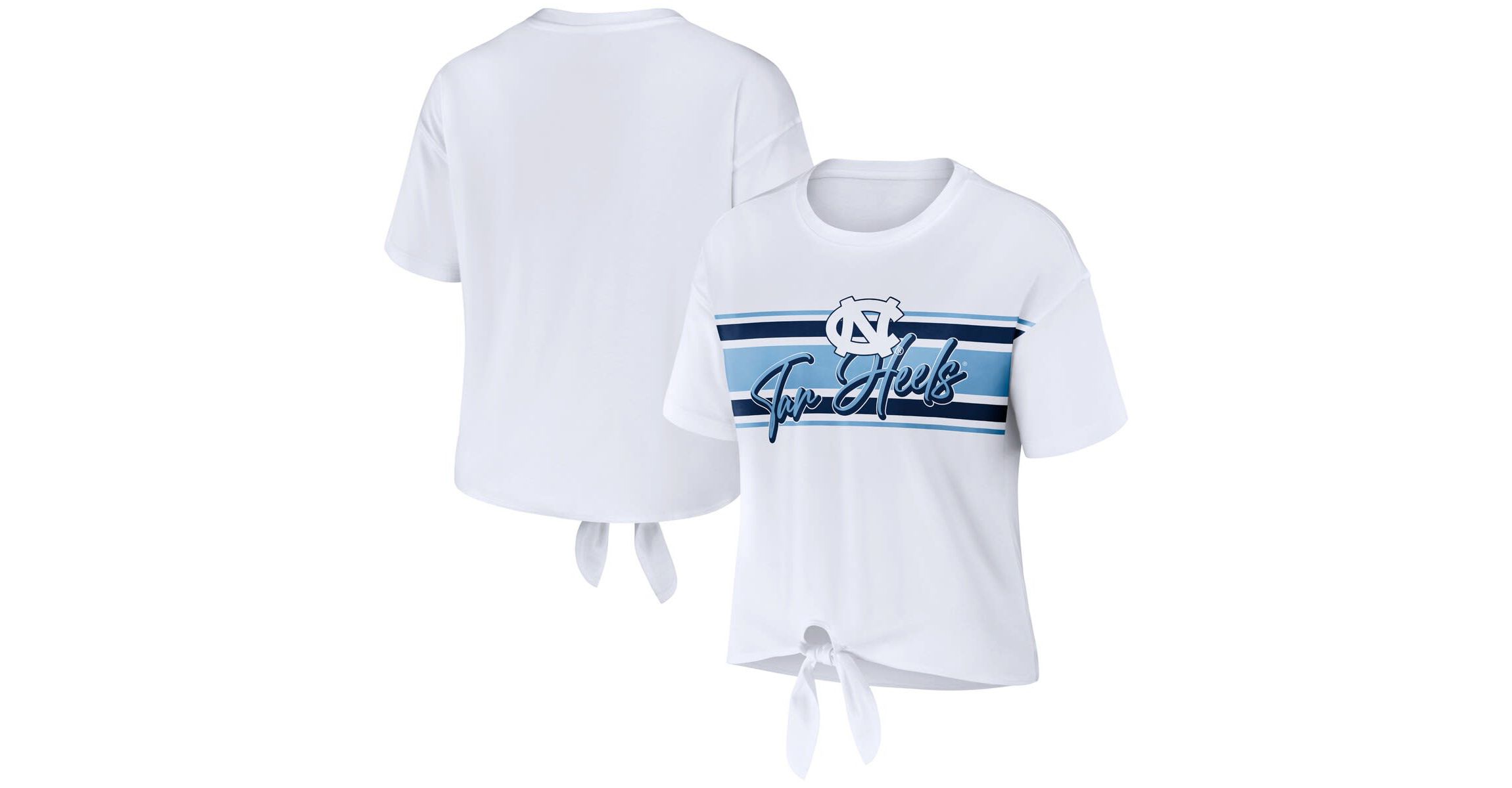 NCAA North Carolina Tar Heels Striped Front Knot Cropped T-Shirt