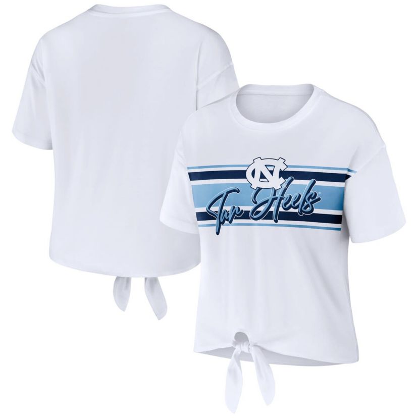 NCAA North Carolina Tar Heels Striped Front Knot Cropped T-Shirt
