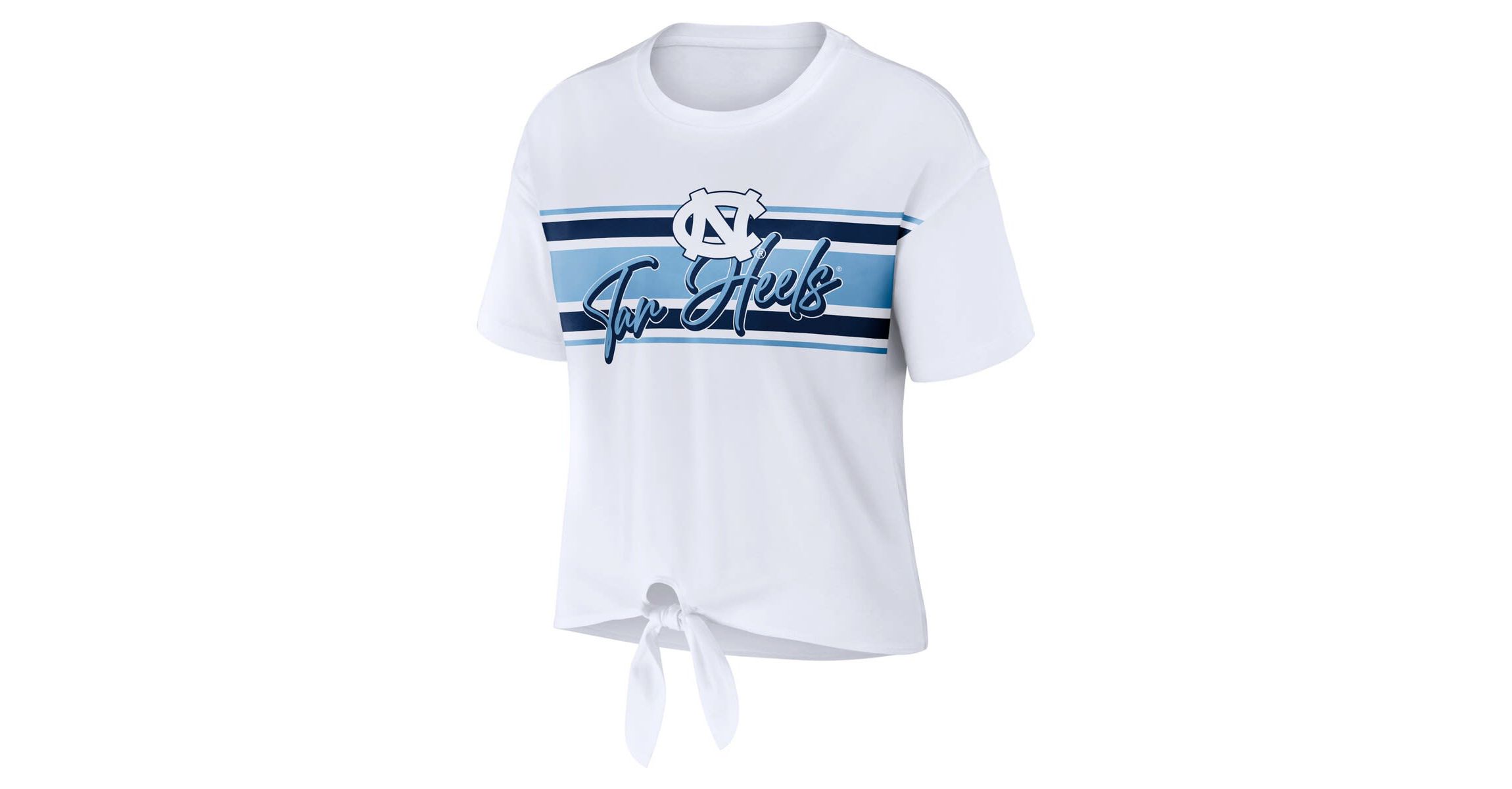 NCAA North Carolina Tar Heels Striped Front Knot Cropped T-Shirt