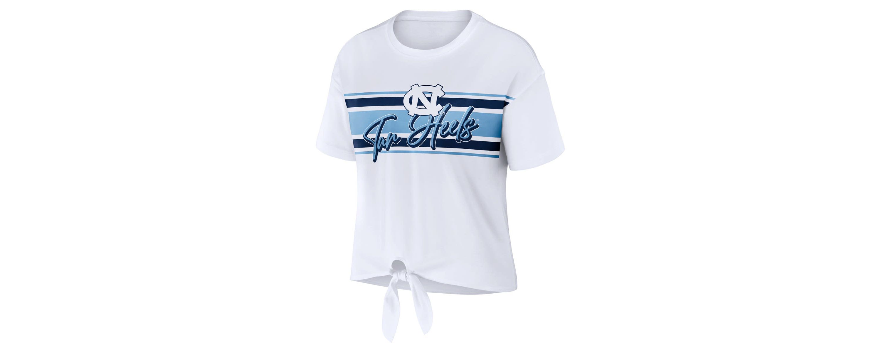 NCAA North Carolina Tar Heels Striped Front Knot Cropped T-Shirt