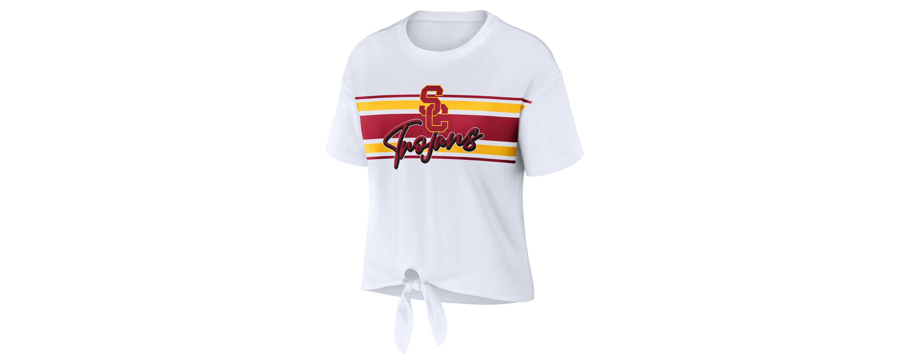 NCAA USC Trojans Striped Front Knot Cropped T-Shirt