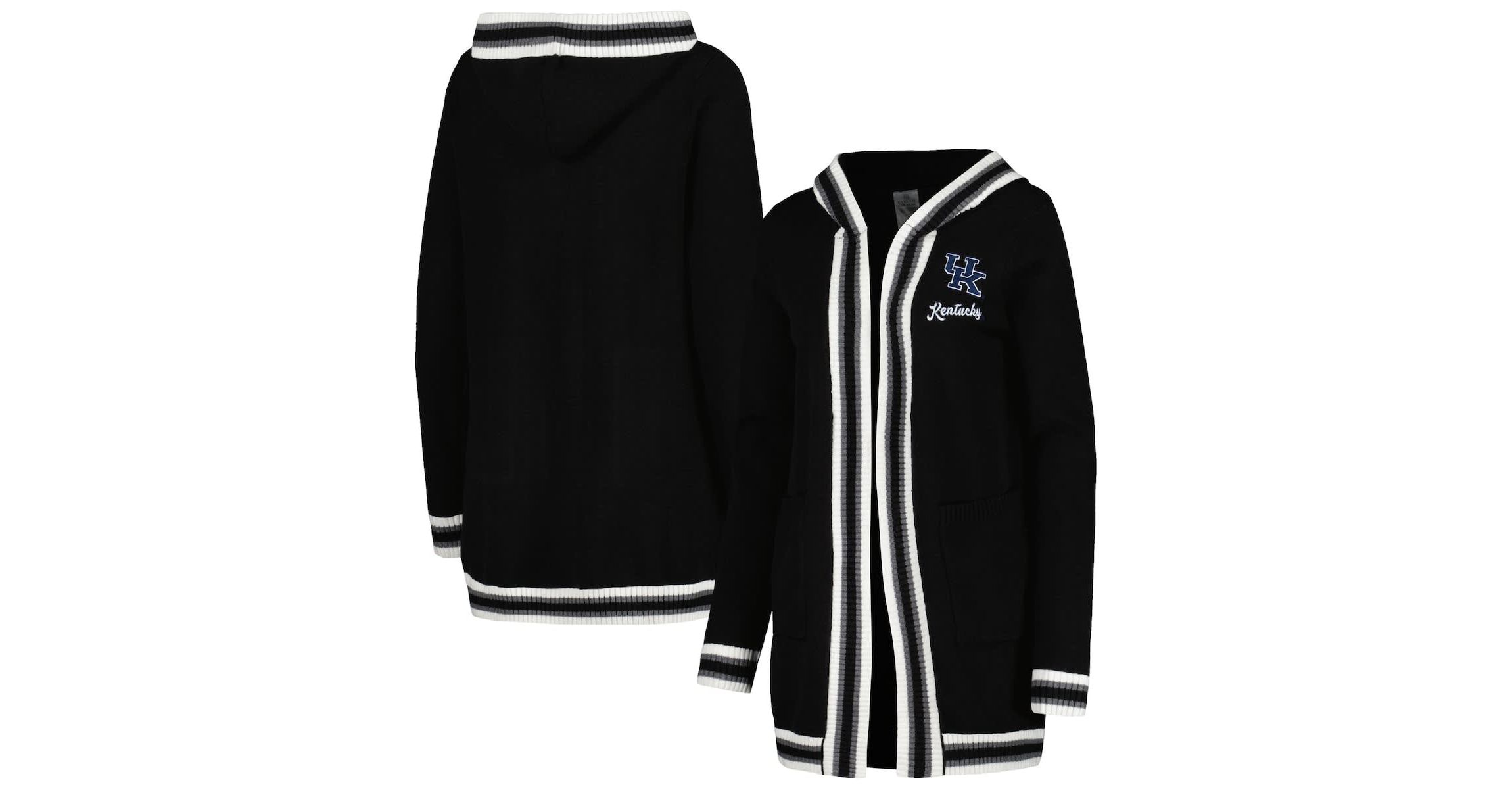 NCAA Kentucky Wildcats One More Round Tri-Blend Striped Hooded Cardigan Sweater