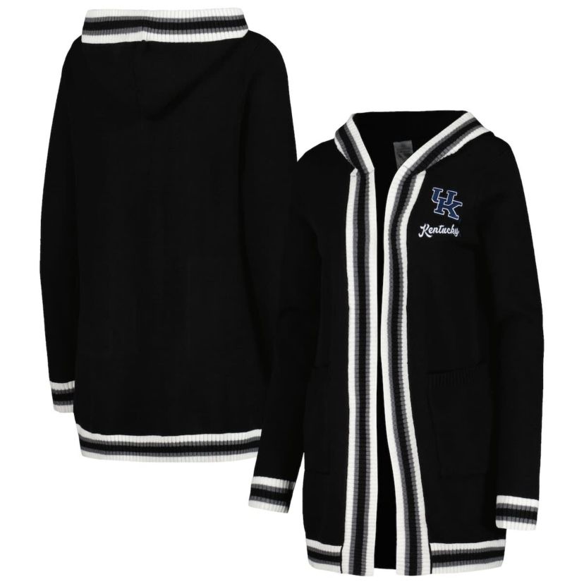 NCAA Kentucky Wildcats One More Round Tri-Blend Striped Hooded Cardigan Sweater