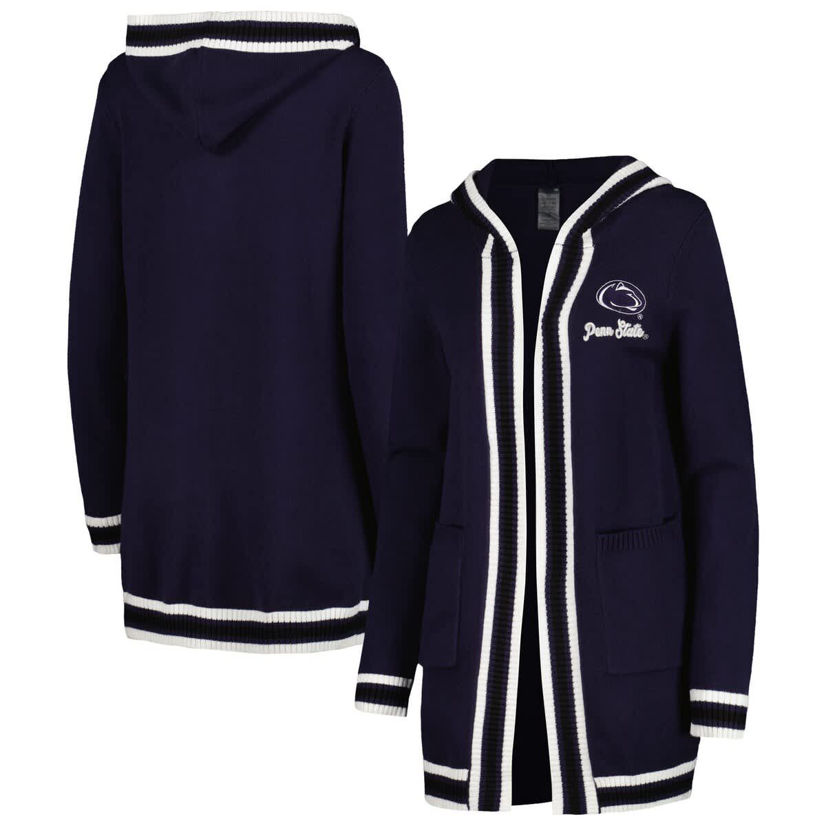 NCAA Penn State Nittany Lions One More Round Tri-Blend Striped Hooded Cardigan Sweater