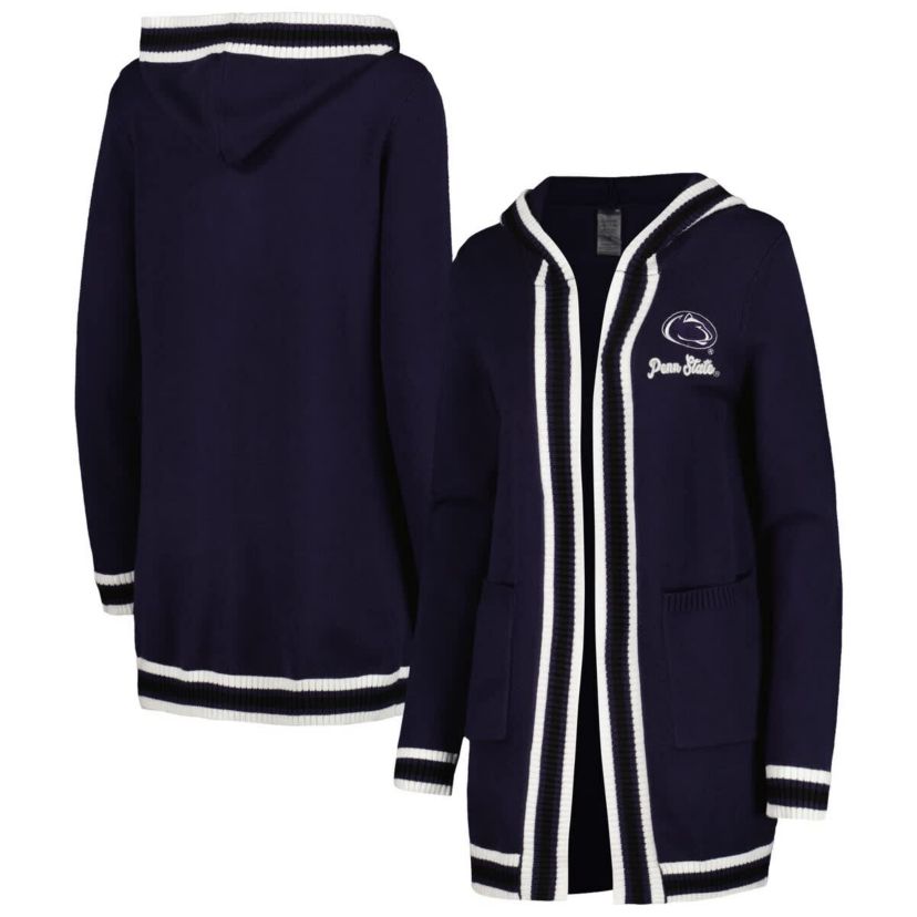 NCAA Penn State Nittany Lions One More Round Tri-Blend Striped Hooded Cardigan Sweater