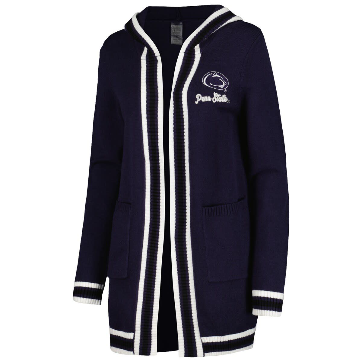 NCAA Penn State Nittany Lions One More Round Tri-Blend Striped Hooded Cardigan Sweater