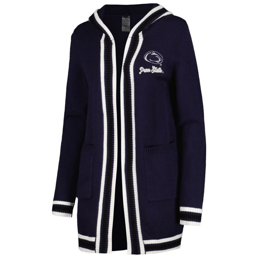 NCAA Penn State Nittany Lions One More Round Tri-Blend Striped Hooded Cardigan Sweater