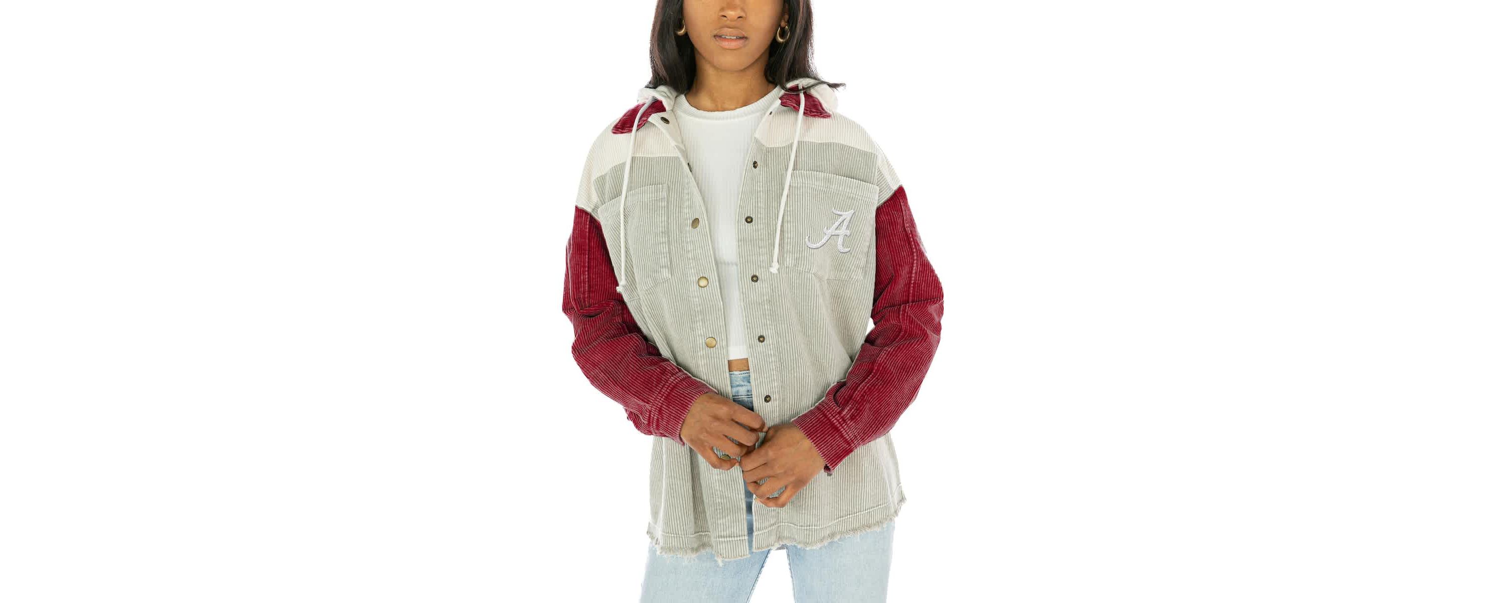 Alabama Crimson Tide NCAA Alabama Tide Vintage Wash Corduroy Full-Snap Hooded Shacket