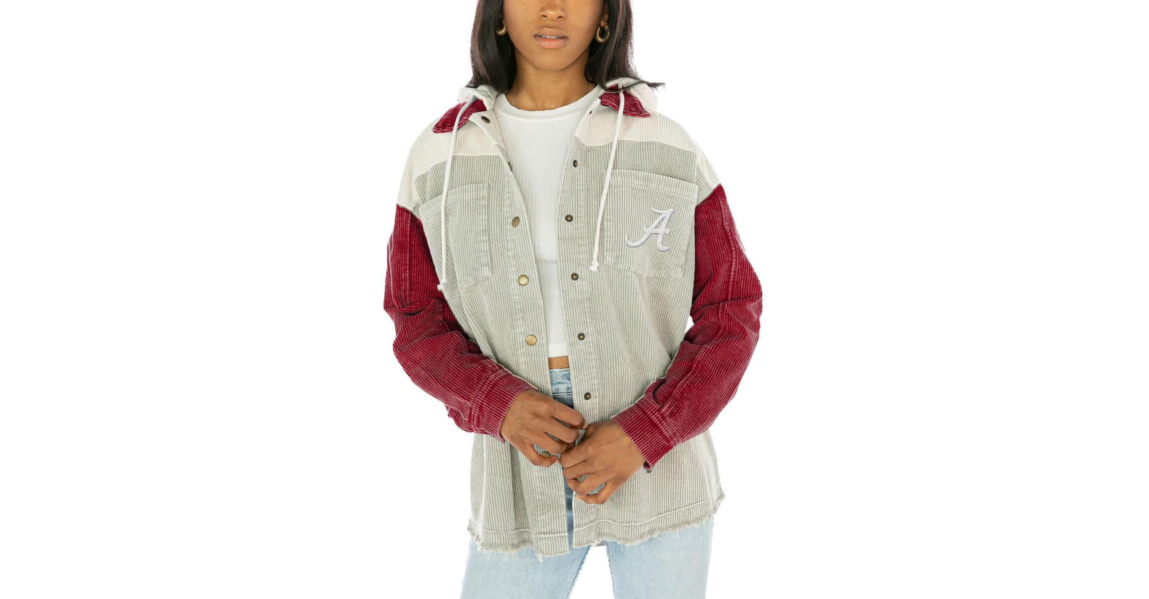 Alabama Crimson Tide NCAA Alabama Tide Vintage Wash Corduroy Full-Snap Hooded Shacket
