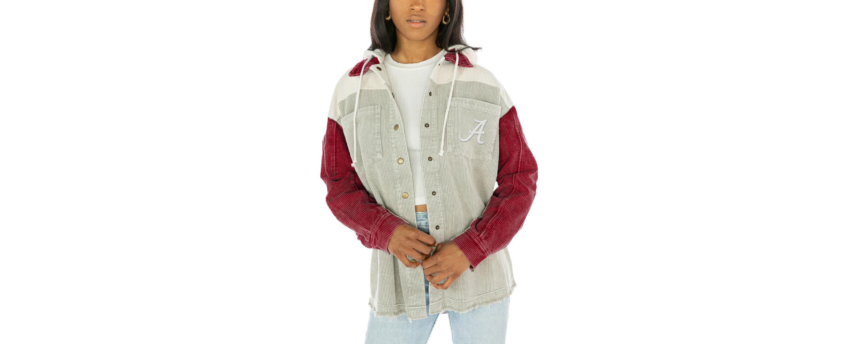 Alabama Crimson Tide NCAA Alabama Tide Vintage Wash Corduroy Full-Snap Hooded Shacket