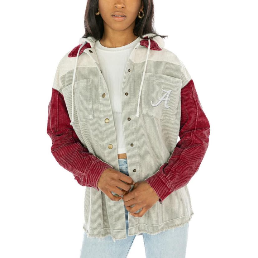 Alabama Crimson Tide NCAA Alabama Tide Vintage Wash Corduroy Full-Snap Hooded Shacket