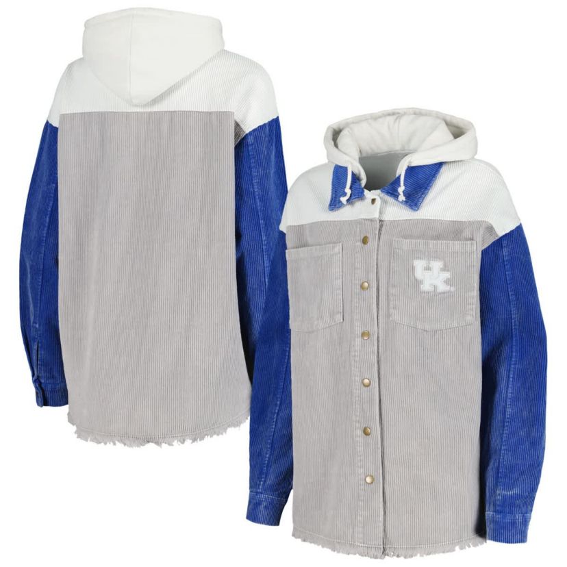 NCAA Kentucky Wildcats Vintage Wash Corduroy Full-Snap Hooded Shacket