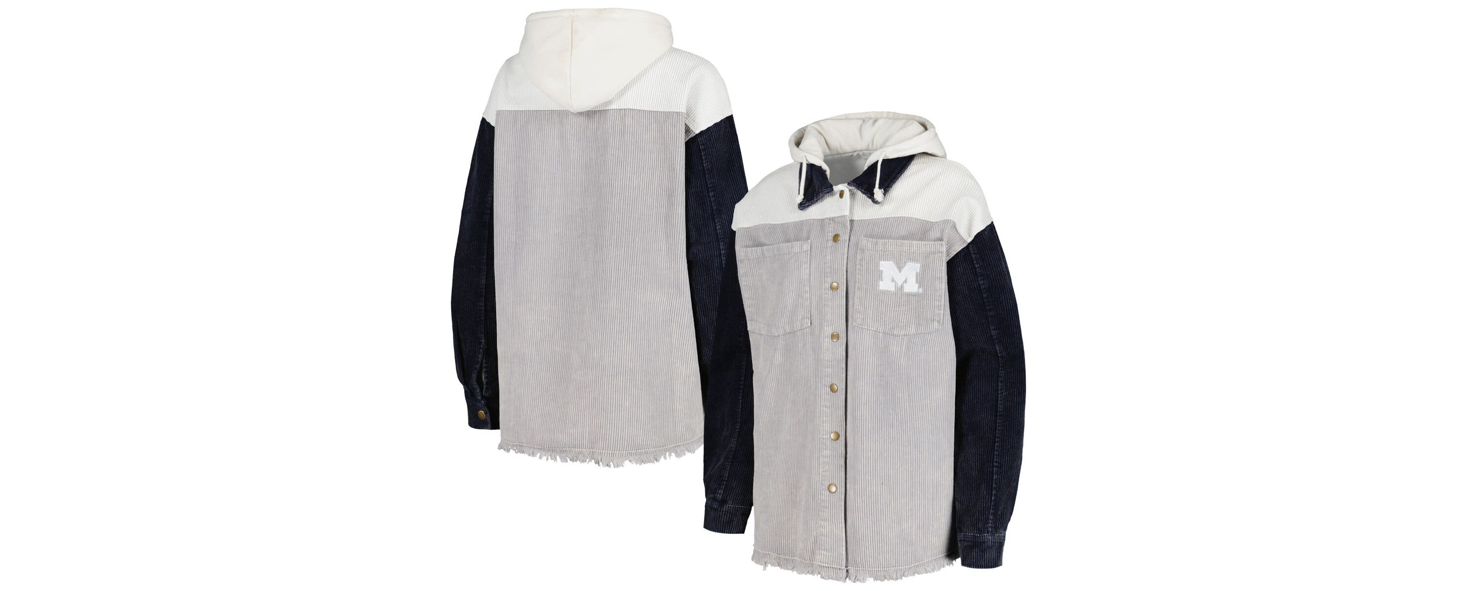 NCAA Michigan Wolverines Vintage Wash Corduroy Full-Snap Hooded Shacket