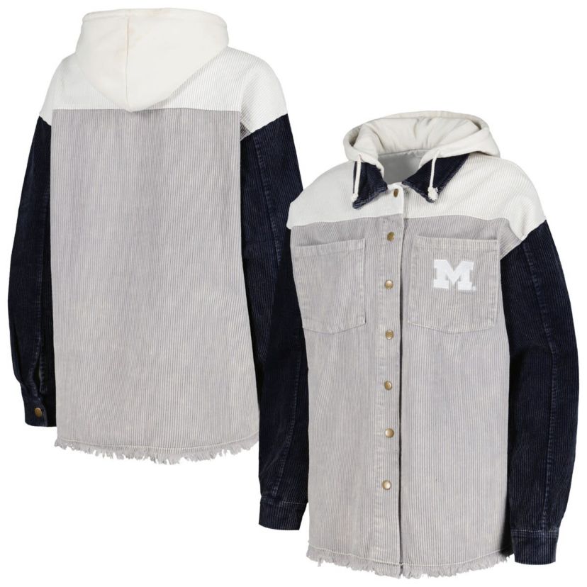 NCAA Michigan Wolverines Vintage Wash Corduroy Full-Snap Hooded Shacket