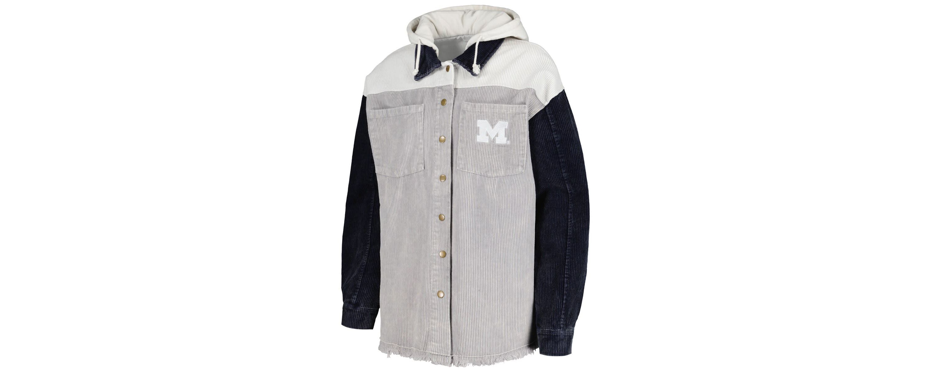 NCAA Michigan Wolverines Vintage Wash Corduroy Full-Snap Hooded Shacket