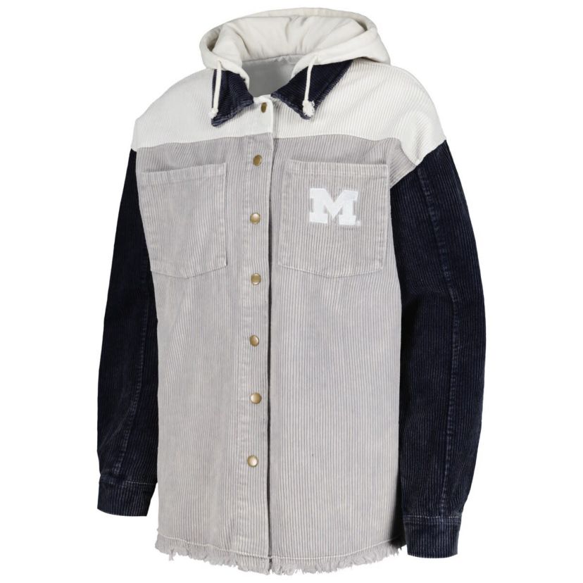 NCAA Michigan Wolverines Vintage Wash Corduroy Full-Snap Hooded Shacket