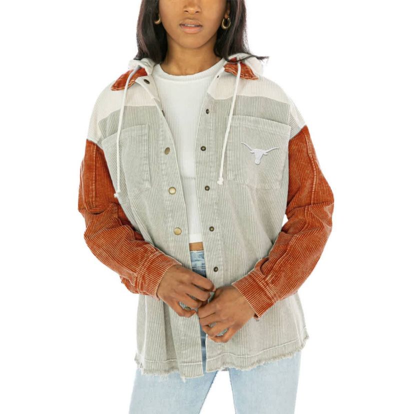 NCAA Texas Longhorns Vintage Wash Corduroy Full-Snap Hooded Shacket