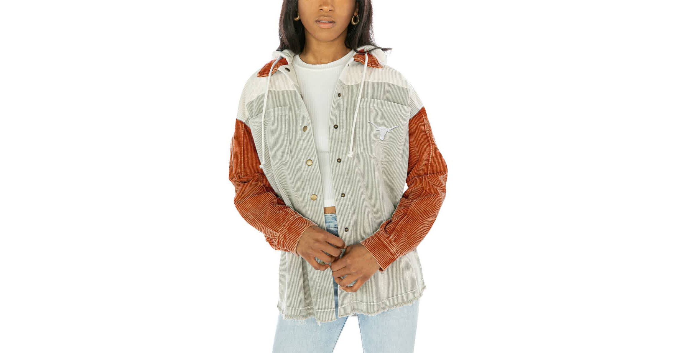 NCAA Texas Longhorns Vintage Wash Corduroy Full-Snap Hooded Shacket