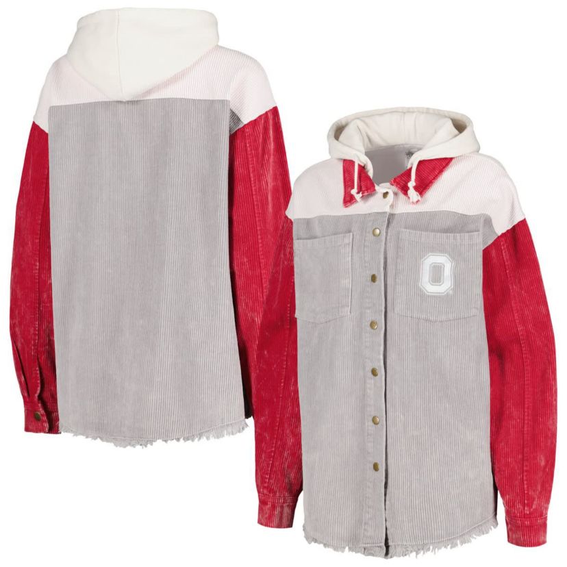 NCAA Ohio State Buckeyes Vintage Wash Corduroy Full-Snap Hooded Shacket