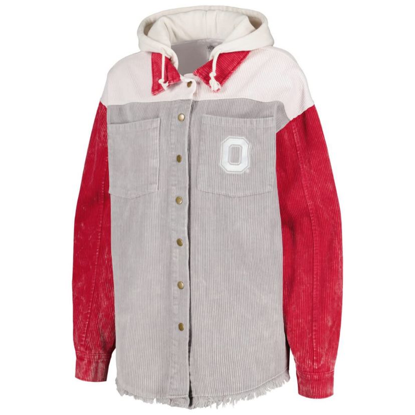 NCAA Ohio State Buckeyes Vintage Wash Corduroy Full-Snap Hooded Shacket