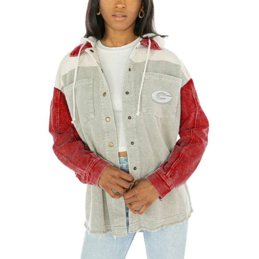 NCAA Georgia Bulldogs Vintage Wash Corduroy Full-Snap Hooded Shacket