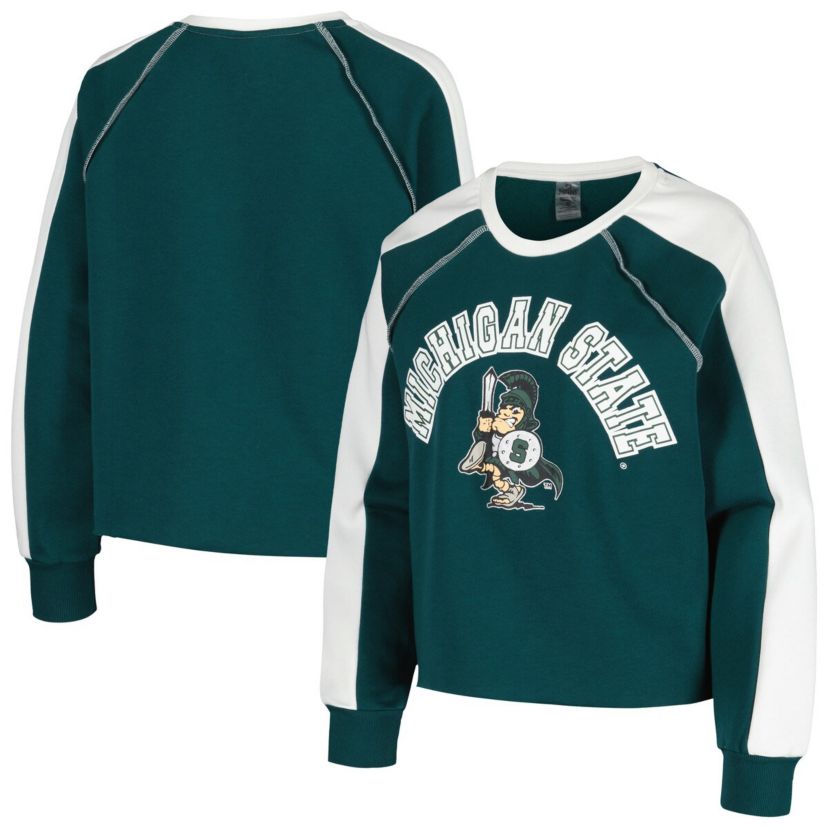 NCAA Michigan State Spartans Blindside Raglan Cropped Pullover Sweatshirt