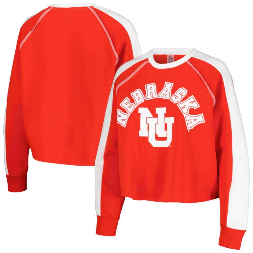NCAA Nebraska Huskers Blindside Raglan Cropped Pullover Sweatshirt